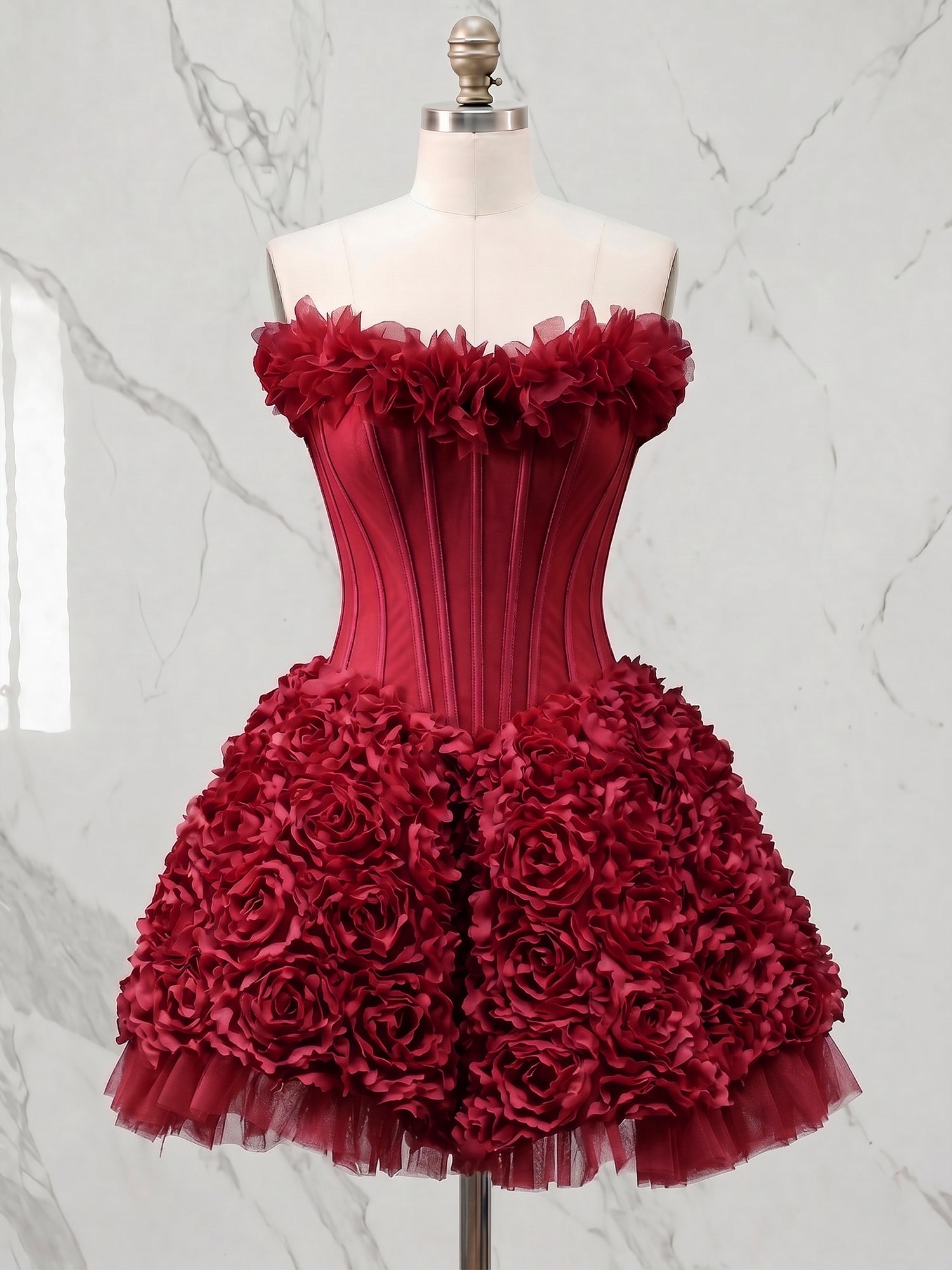 Whimsical Dusty Rose 3D Floral Corset Balletcore Homecoming Dress