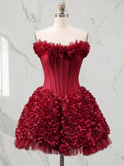 Whimsical Dusty Rose 3D Floral Corset Balletcore Homecoming Dress