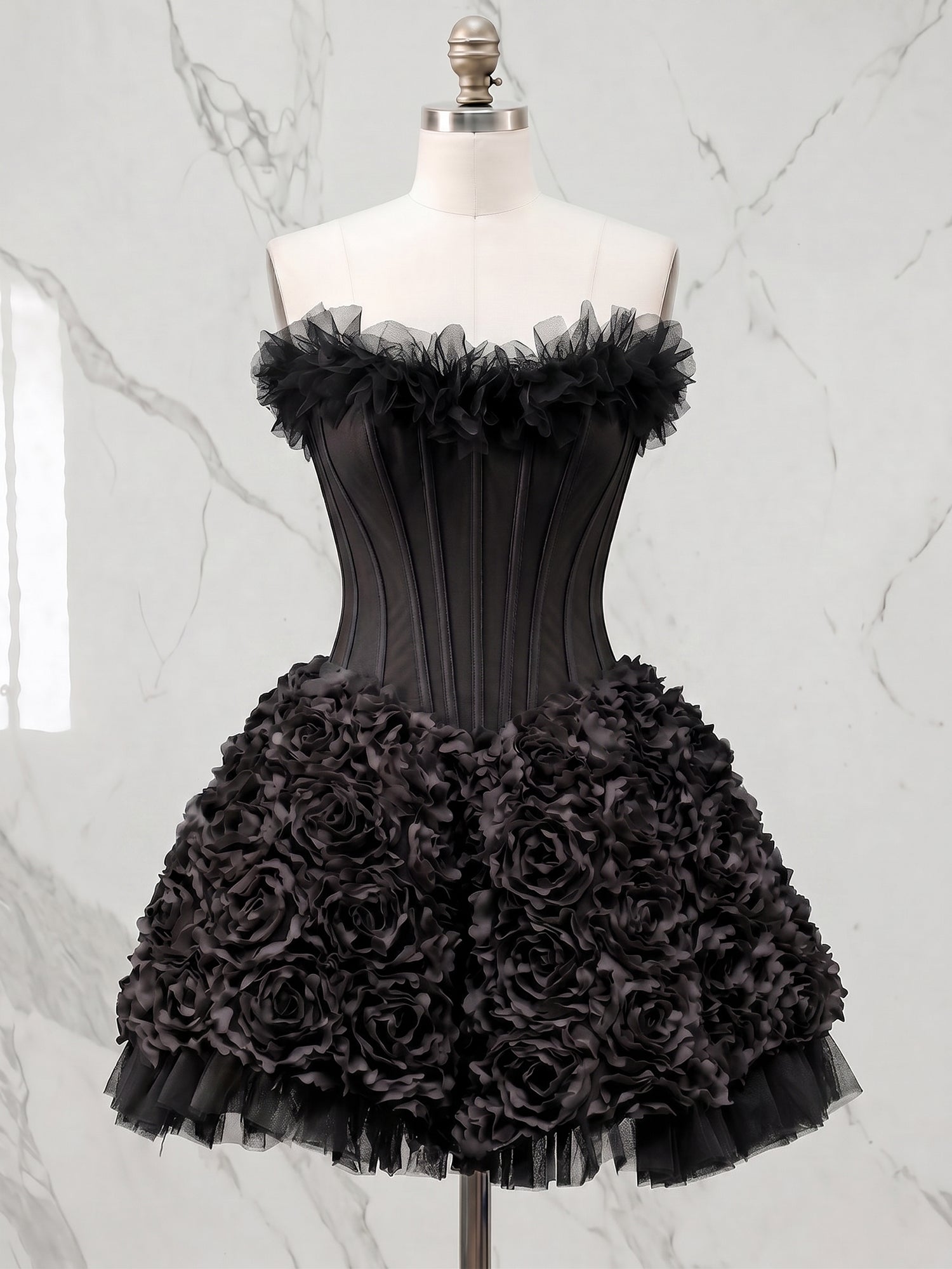 Whimsical Dusty Rose 3D Floral Corset Balletcore Homecoming Dress