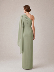 Solid Crepe Column One Shoulder Floor-Length Evening Dresses with Drape