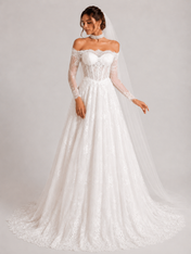 Elegant Off-the-Shoulder Lace Corset A-Line Wedding Dress with Chapel Train