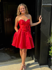 A-line Sweetheart Satin Short Homecoming Dress with Bow