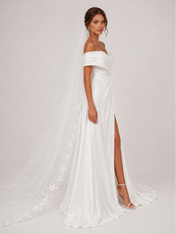 Elegant One-Shoulder Ruched Satin A-Line Wedding Dress with High Slit and Chapel Train