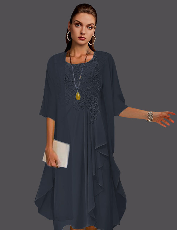 Two Piece A-Line Chiffon Lace Sleeveless Jacket Dresses with Pleats Appliques