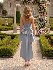 Architectural Blush Pink Strapless High-Low Satin Homecoming Mini Dress