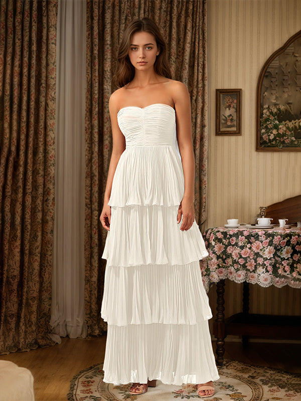 Burgundy A-Line Sweetheart Floor Length Tiered Chiffon Bridesmaid Dress