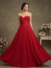 Elegant Formal Red Maxi Prom Dress Strapless Evening Gown