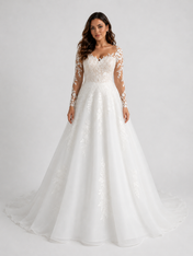 Elegant Floral Applique Tulle A-Line Wedding Dress with Sweep Train