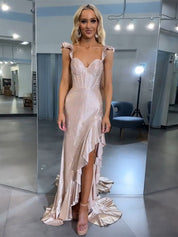 Yellow Mermaid Sheath Sweetheart Asymmetrical Long Prom Dress