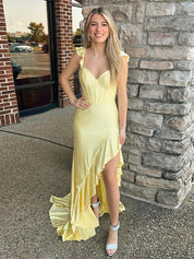 Yellow Mermaid Sheath Sweetheart Asymmetrical Long Prom Dress