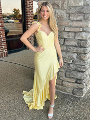 Yellow Mermaid Sheath Sweetheart Asymmetrical Long Prom Dress