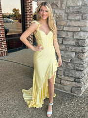 Yellow Mermaid Sheath Sweetheart Asymmetrical Long Prom Dress