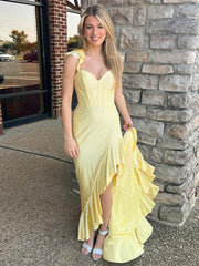 Yellow Mermaid Sheath Sweetheart Asymmetrical Long Prom Dress
