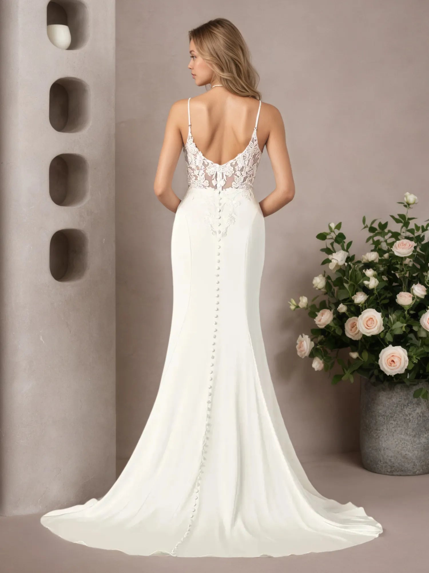White Mermaid Lace Stretch Satin Wedding Dress