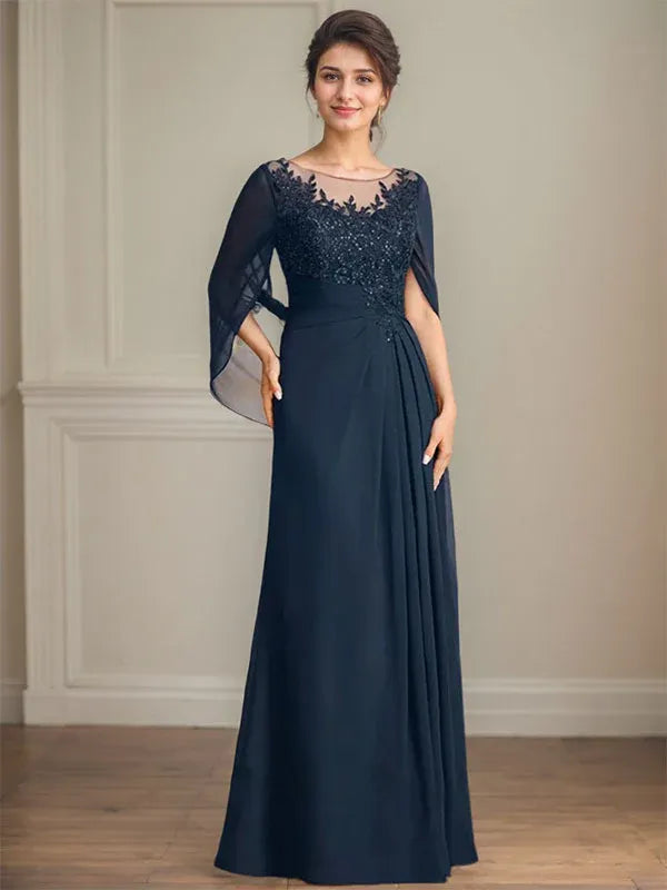 Princess Scoop Floor-Length Mother of the Bride Dresses with Pleated & Sequins