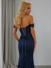 Sparkly Off the Shoulder Mermaid Corset Long Prom Dress