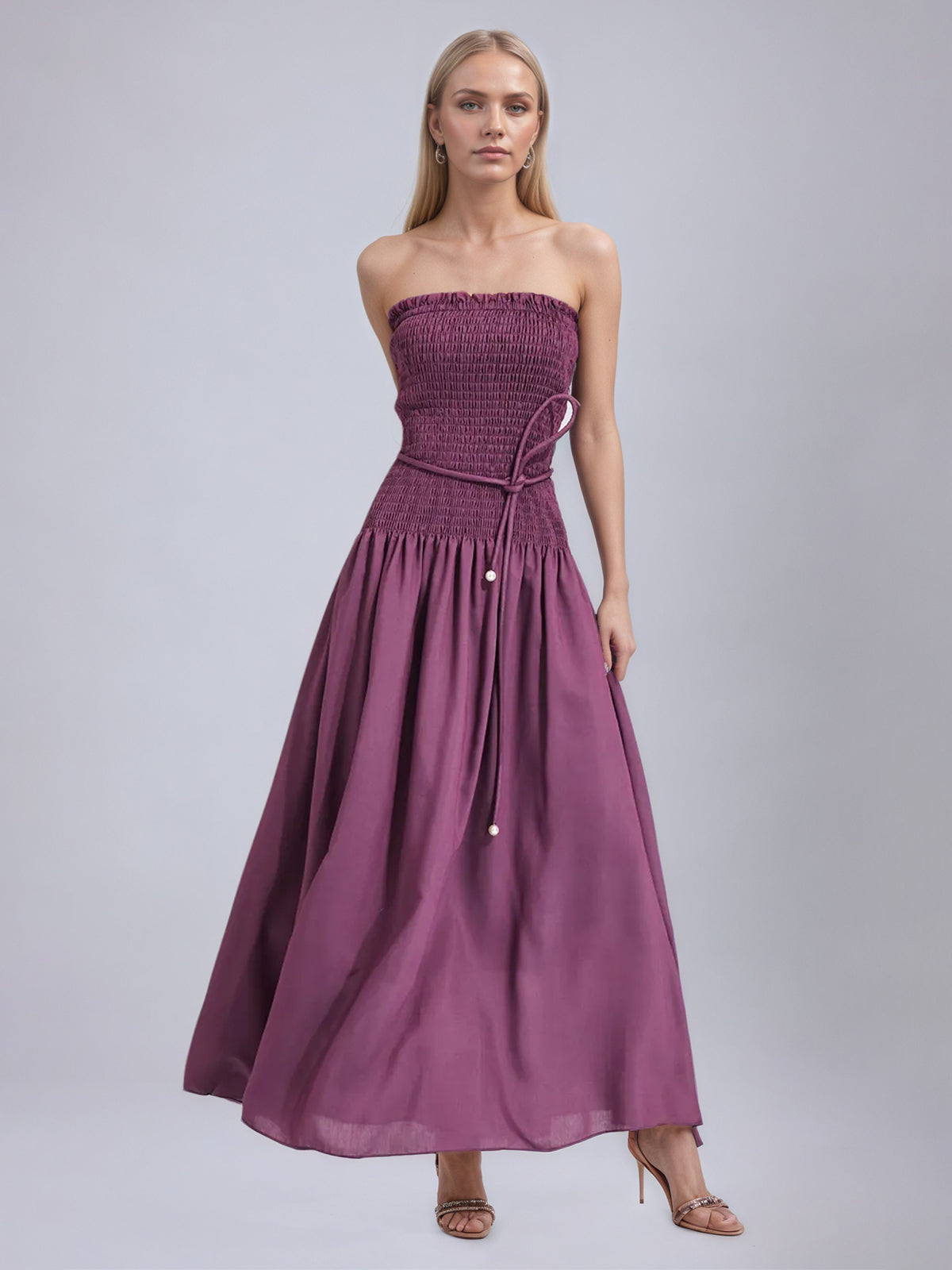 Norma Purple Ruched Off Shoulder Dress