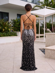 Black Silver Ombre Sequin Cutout Mermaid Prom Dress