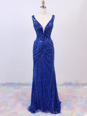 Plunging V-Neck Art Deco Sequin Mermaid Prom Dress