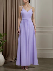 Lavender Purple Chiffon Spaghetti Gallus A-Line Gown Bridesmaid Dress