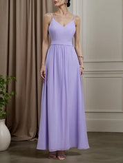Lavender Purple Chiffon Spaghetti Gallus A-Line Gown Bridesmaid Dress