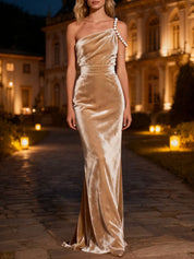 Sparkly Champagne Mermaid Long Velvet Holiday Party Dress with Pearls