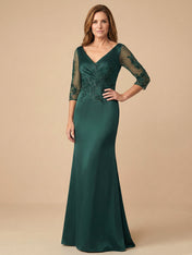 Half Sleeves Lace Applique Mermaid Satin Mother of the Bride Dress for Women