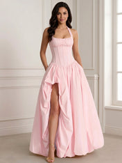 Glamorous Blush Pink Halter Corset Evening Paty Dress Gown