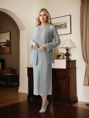 Grey Tea Length Chiffon Mother of the Bride Dress with Sequin Jacket