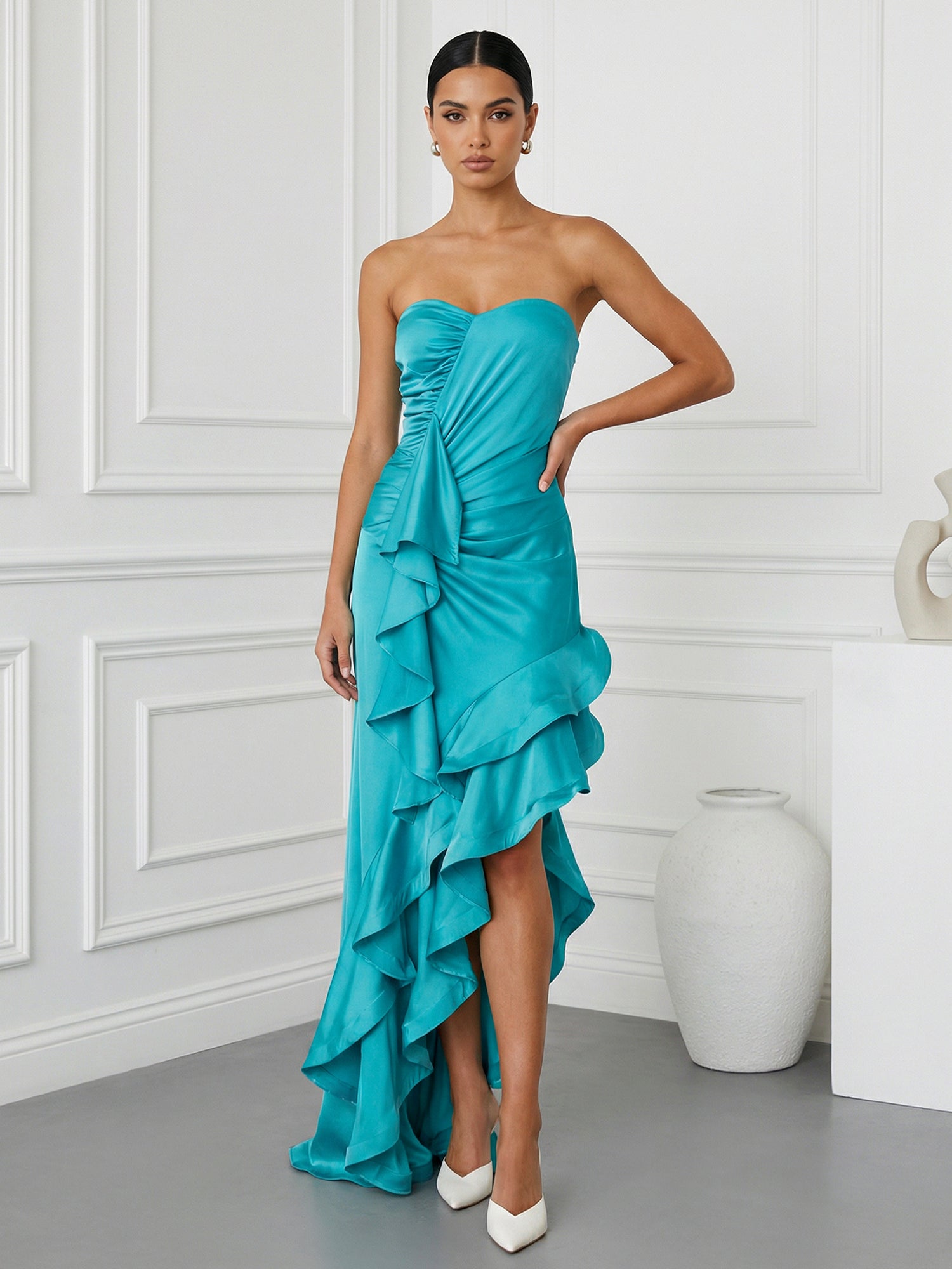 Blue Sweetheart Mermaid Tiered Maxi Dress with Ruffle
