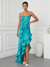 Blue Sweetheart Mermaid Tiered Maxi Dress with Ruffle