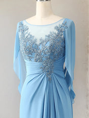 Trumpet/Mermaid Scoop Neck 1/2 Sleeve Chiffon Mother of the Bride Dress With Beadings