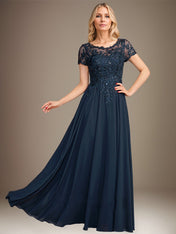 A-Line Scoop Floor-Length Chiffon Mother of the Bride Dress With Applique & Sequins