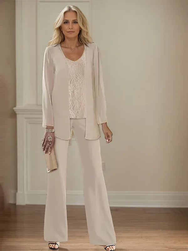 Tailleur-pantalon en mousseline avec veste pour mère de la mariée 