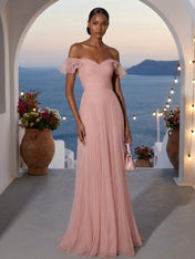 Sweetheart Evening Dress with Pleat Off the Shoulder Maxi Dress