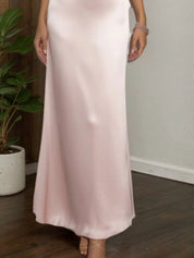 Formal Wedding Guest Dress Satin Pink Halter Neck Maxi Dress