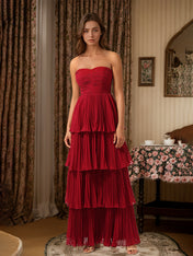 Burgundy A-Line Sweetheart Floor Length Tiered Chiffon Bridesmaid Dress