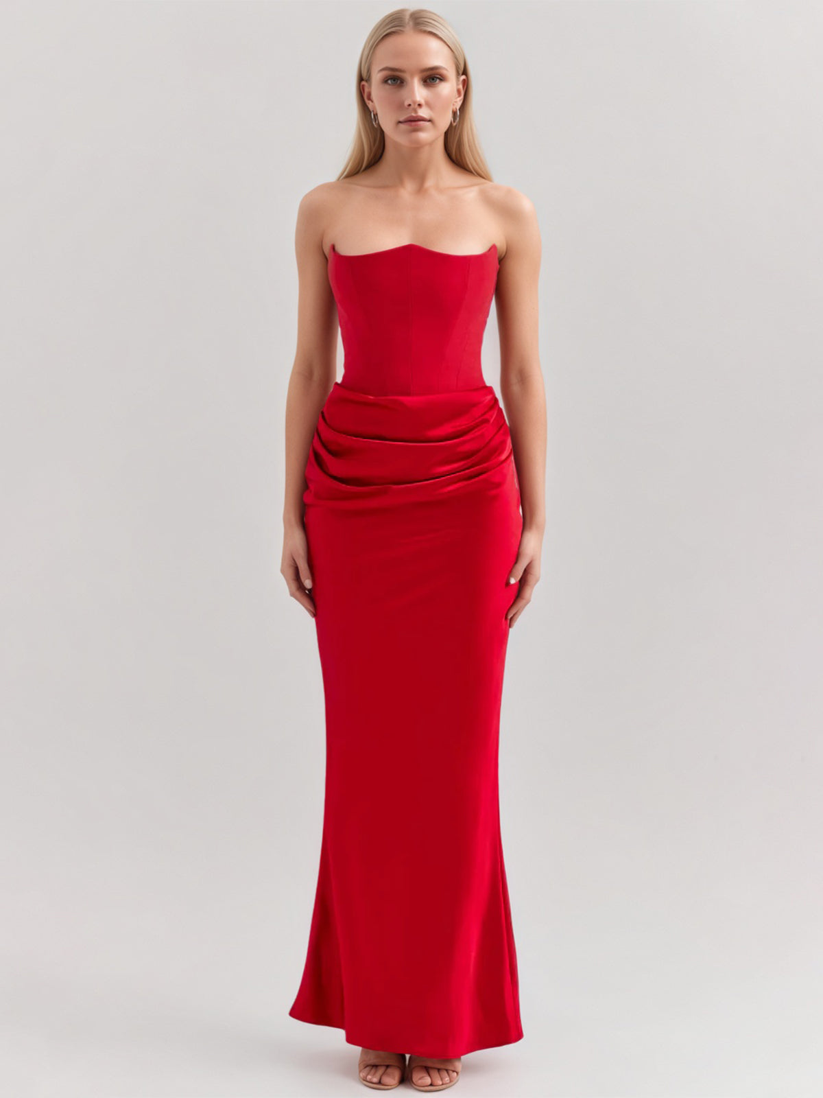 Robe de travail semi-formelle verte sans manches à volants, robe midi ajustée