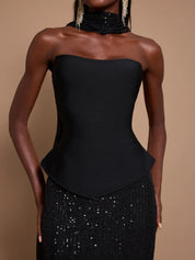 Off-Shoulder Bandage Top & Sequin Midi Skirt Set