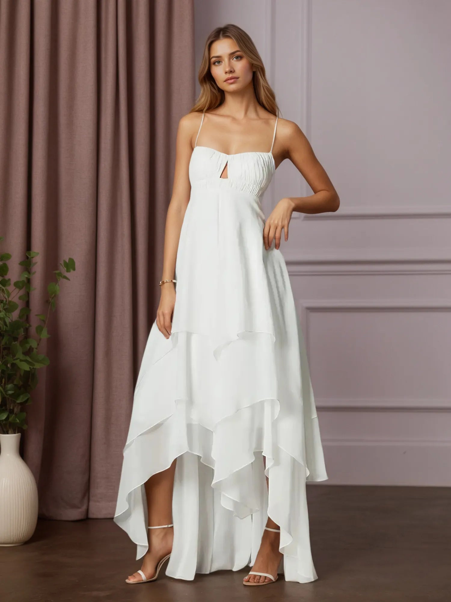 White A-Line Sweetheart Neckline Chiffon Wedding Dress