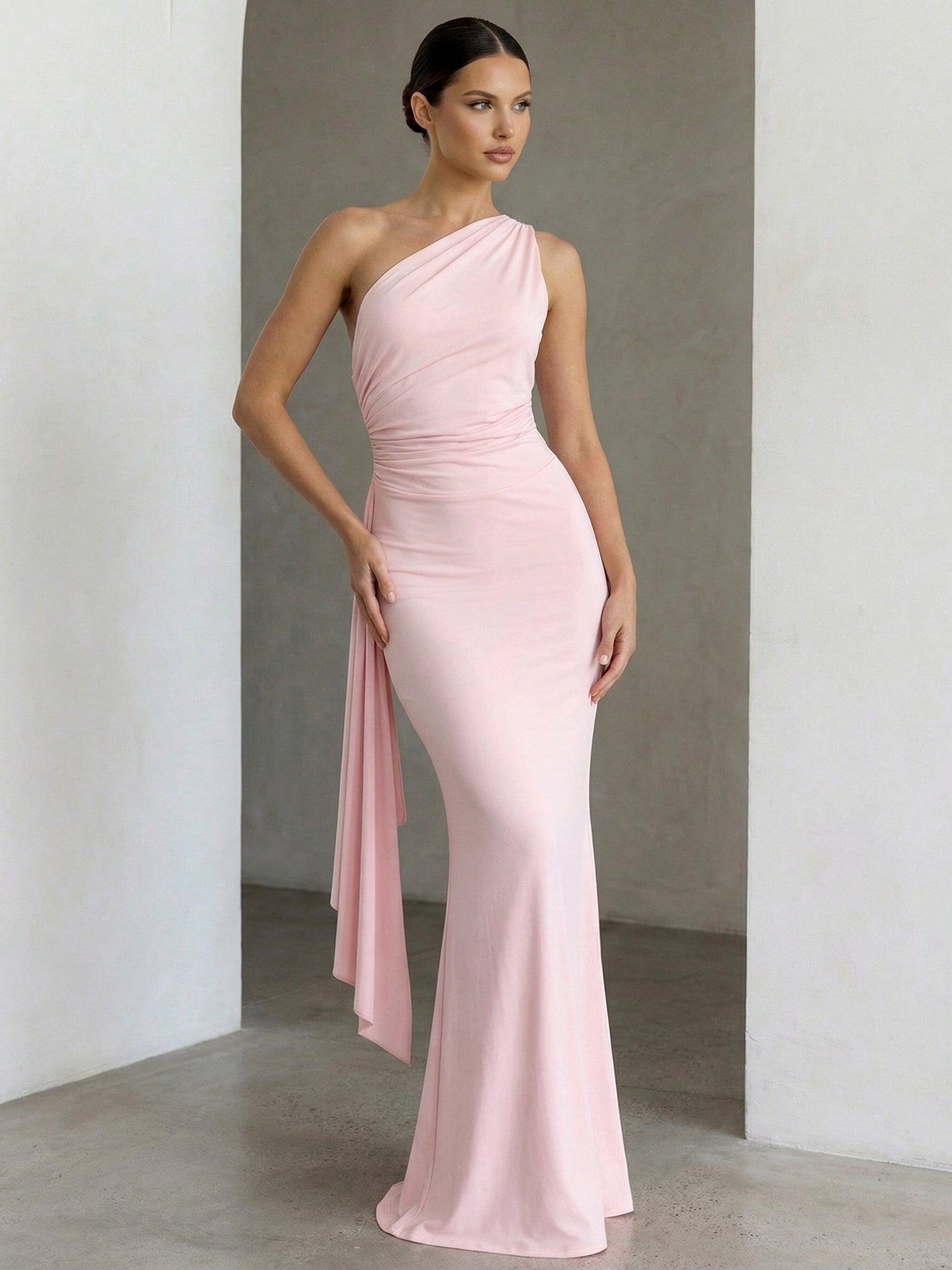 One Shoulder Maxi Dresses with Ruffle Mermaid Backless Evening Dress