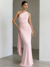 One Shoulder Maxi Dresses with Ruffle Mermaid Backless Evening Dress