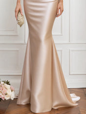 Mother of the Bride Dress Champagne Satin Square Neck Maxi Dress