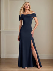 Trumpet/Mermaid Boat Neck Cap Sleeves Stretch Crepe Mother of the Bride Dress