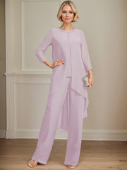 Separates Jumpsuit/Pantsuit Scoop Floor-Length Chiffon Mother of the Bride Dress With Sequins Beading