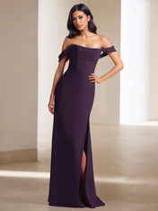 Off-Shoulder Fitted High-Slit Maxi Gown Formal Evening Dress