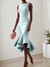 Aqua Blue Sleeveless Mermaid Midi Dress