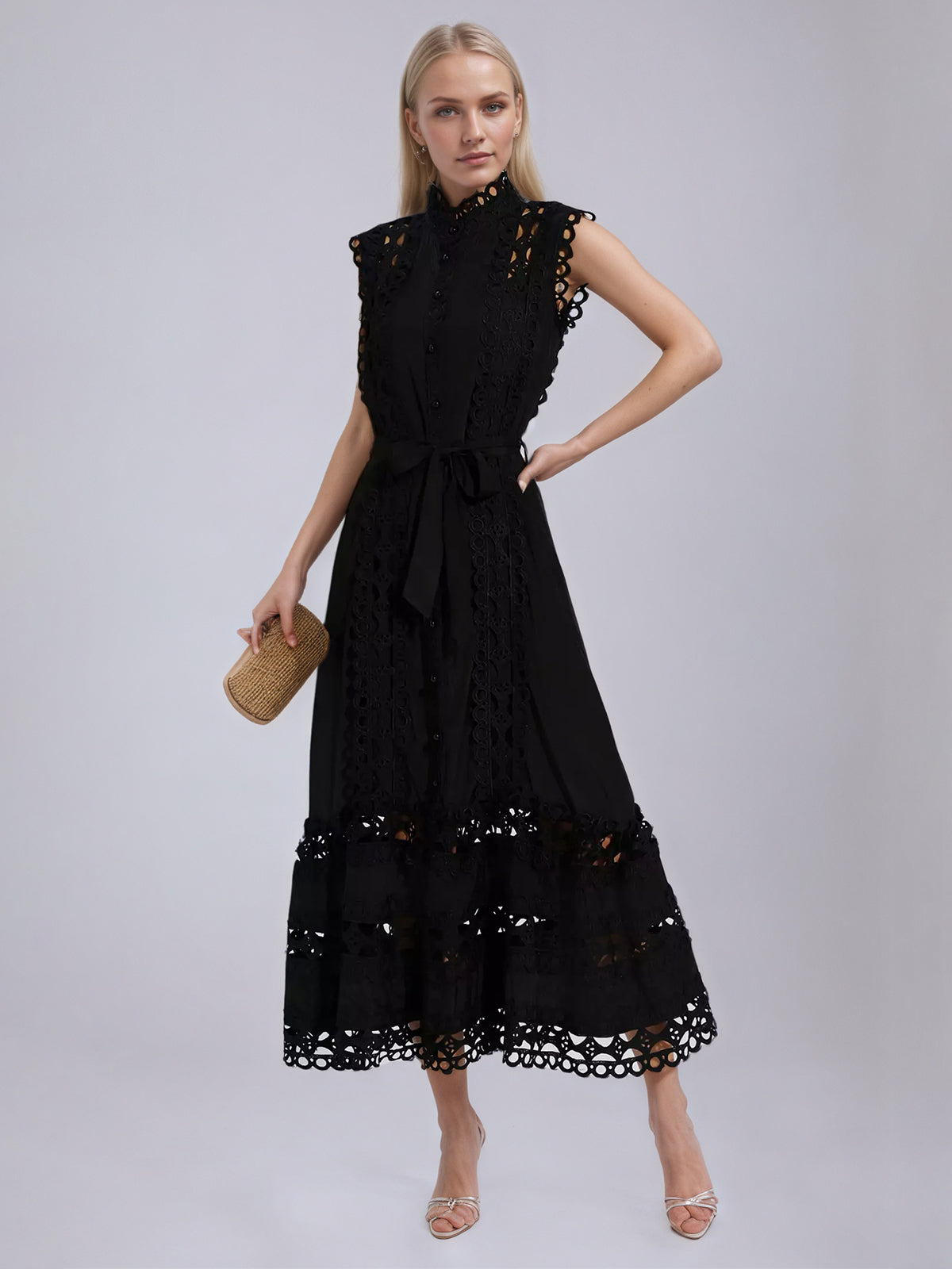 Kennedi Black Sleeveless Hollow Maxi Dress