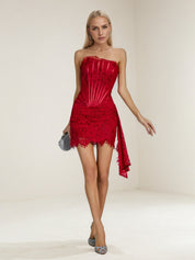 Red Lace Off Shoulder Mini Dress