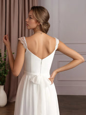 White A-Line V-Neck Sleeveless Lace Chiffon Wedding Dress
